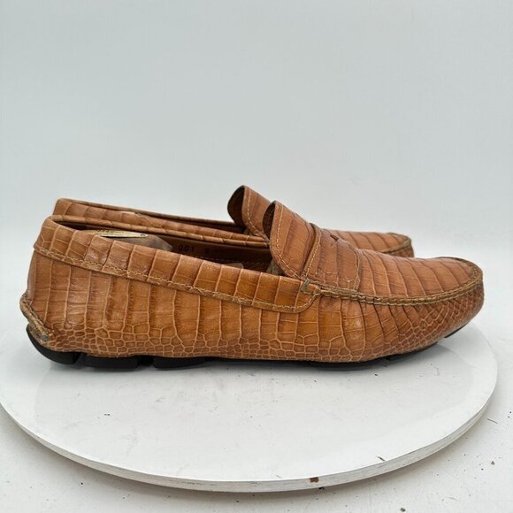 Prada Men Size 8 Brown Faux Crocodile Leather Slip On Penny Loafer Dress Shoes main image 4